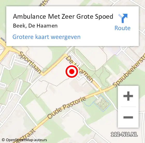 Locatie op kaart van de 112 melding: Ambulance Met Zeer Grote Spoed Naar Beek, De Haamen op 20 april 2024 18:38