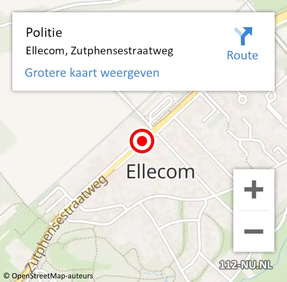 Locatie op kaart van de 112 melding: Politie Ellecom, Zutphensestraatweg op 3 oktober 2014 08:19