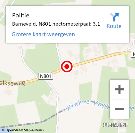 Locatie op kaart van de 112 melding: Politie Barneveld, N801 hectometerpaal: 3,1 op 20 april 2024 20:06