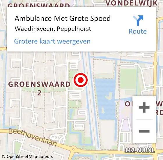 Locatie op kaart van de 112 melding: Ambulance Met Grote Spoed Naar Waddinxveen, Peppelhorst op 20 april 2024 20:06