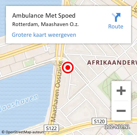 Locatie op kaart van de 112 melding: Ambulance Met Spoed Naar Rotterdam, Maashaven O.z. op 20 april 2024 20:22