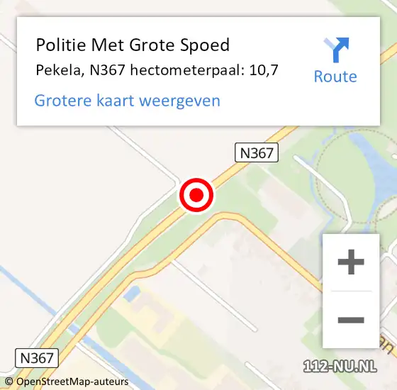 Locatie op kaart van de 112 melding: Politie Met Grote Spoed Naar Pekela, N367 hectometerpaal: 10,7 op 20 april 2024 21:12