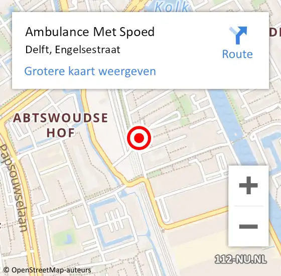 Locatie op kaart van de 112 melding: Ambulance Met Spoed Naar Delft, Engelsestraat op 20 april 2024 21:24