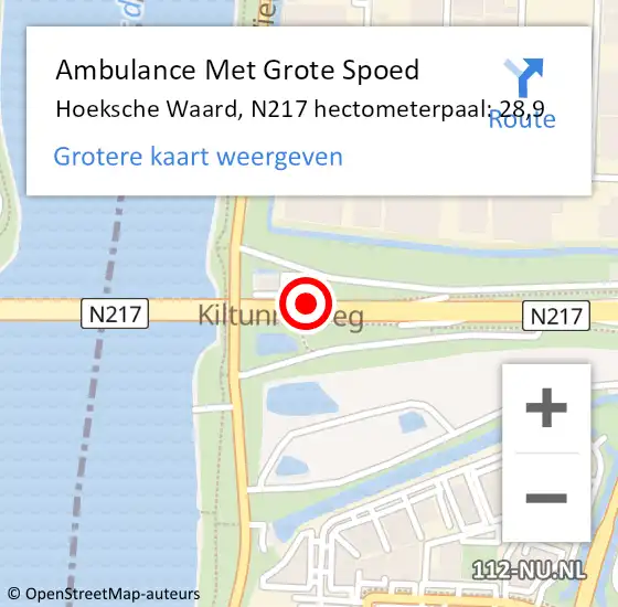 Locatie op kaart van de 112 melding: Ambulance Met Grote Spoed Naar Hoeksche Waard, N217 hectometerpaal: 28,9 op 20 april 2024 21:26