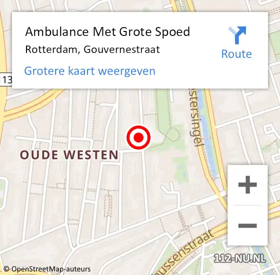 Locatie op kaart van de 112 melding: Ambulance Met Grote Spoed Naar Rotterdam, Gouvernestraat op 20 april 2024 21:34