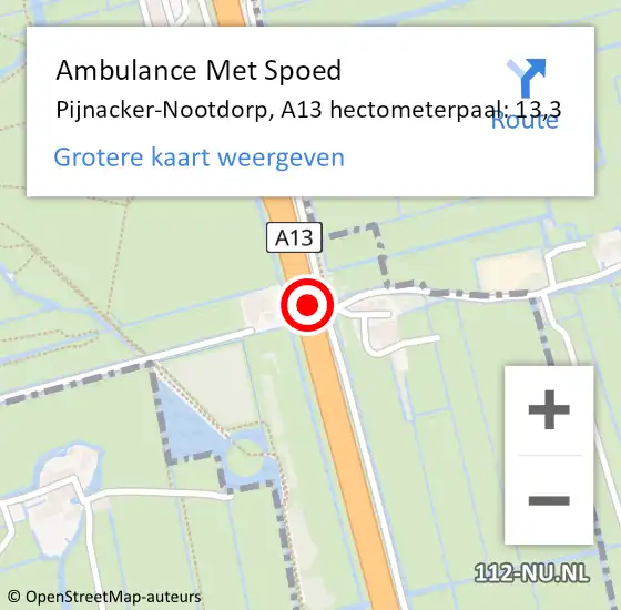 Locatie op kaart van de 112 melding: Ambulance Met Spoed Naar Pijnacker-Nootdorp, A13 hectometerpaal: 13,3 op 20 april 2024 22:10