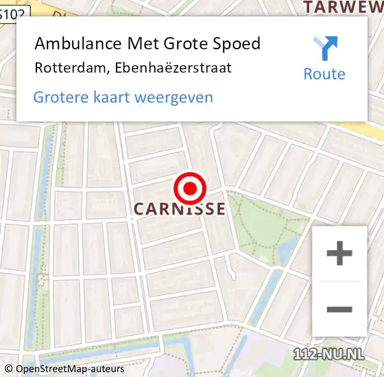 Locatie op kaart van de 112 melding: Ambulance Met Grote Spoed Naar Rotterdam, Ebenhaëzerstraat op 20 april 2024 22:12