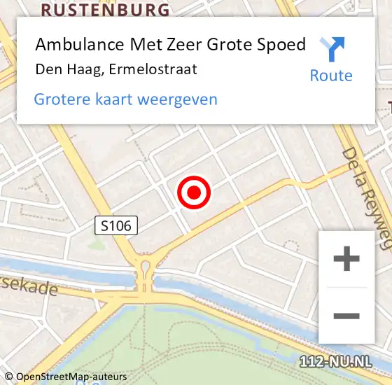 Locatie op kaart van de 112 melding: Ambulance Met Zeer Grote Spoed Naar Den Haag, Ermelostraat op 20 april 2024 22:33