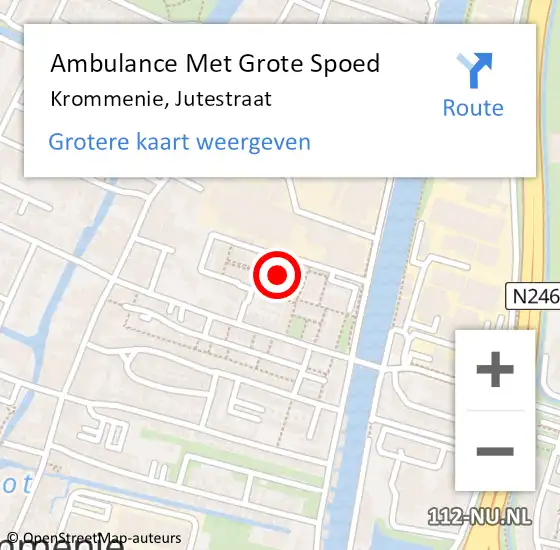 Locatie op kaart van de 112 melding: Ambulance Met Grote Spoed Naar Krommenie, Jutestraat op 20 april 2024 22:33