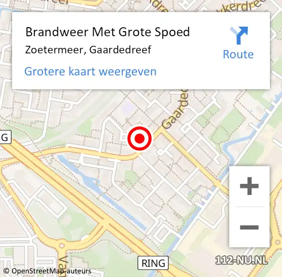 Locatie op kaart van de 112 melding: Brandweer Met Grote Spoed Naar Zoetermeer, Gaardedreef op 20 april 2024 22:36