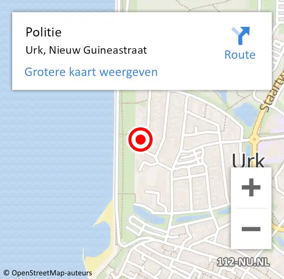 Locatie op kaart van de 112 melding: Politie Urk, Nieuw Guineastraat op 20 april 2024 22:37