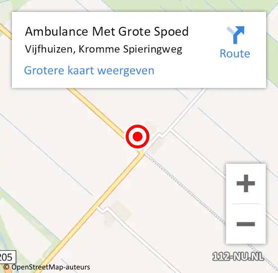 Locatie op kaart van de 112 melding: Ambulance Met Grote Spoed Naar Vijfhuizen, Kromme Spieringweg op 21 april 2024 00:18