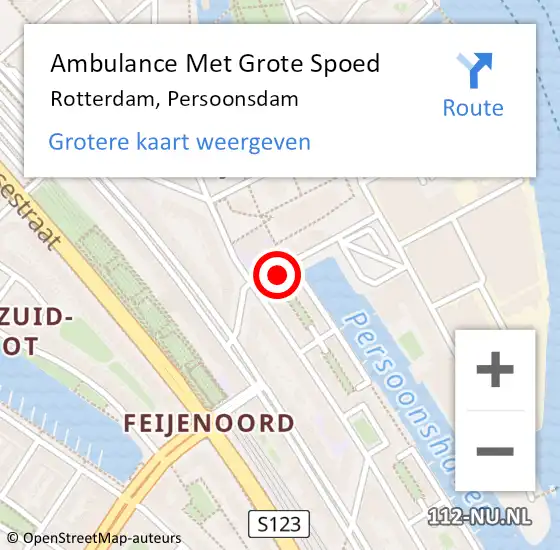 Locatie op kaart van de 112 melding: Ambulance Met Grote Spoed Naar Rotterdam, Persoonsdam op 21 april 2024 00:26