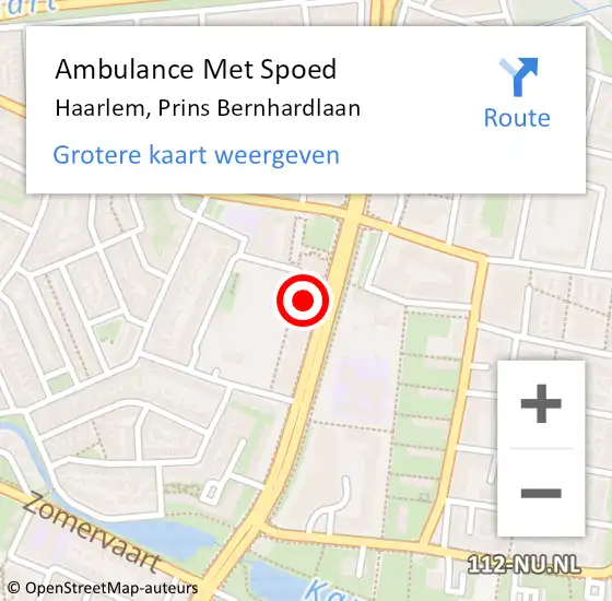 Locatie op kaart van de 112 melding: Ambulance Met Spoed Naar Haarlem, Prins Bernhardlaan op 21 april 2024 00:30