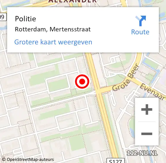 Locatie op kaart van de 112 melding: Politie Rotterdam, Mertensstraat op 21 april 2024 01:06