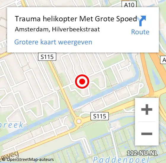Locatie op kaart van de 112 melding: Trauma helikopter Met Grote Spoed Naar Amsterdam, Hilverbeekstraat op 21 april 2024 02:29