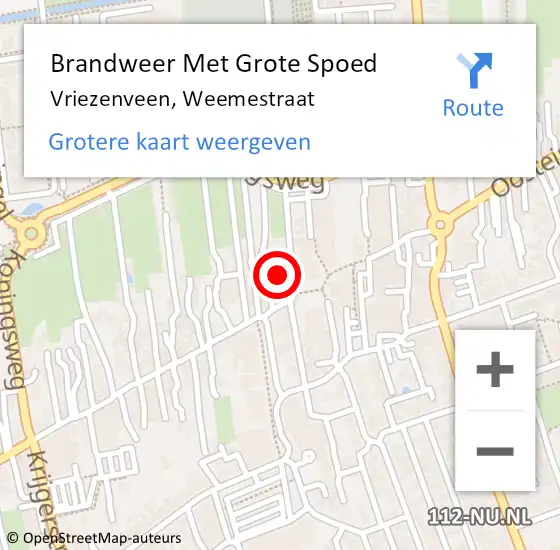 Locatie op kaart van de 112 melding: Brandweer Met Grote Spoed Naar Vriezenveen, Weemestraat op 21 april 2024 02:35