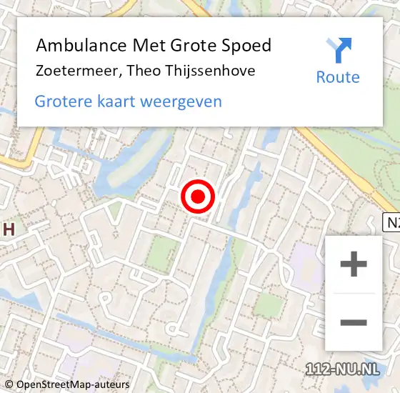 Locatie op kaart van de 112 melding: Ambulance Met Grote Spoed Naar Zoetermeer, Theo Thijssenhove op 21 april 2024 02:51