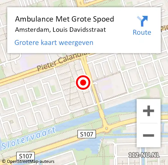 Locatie op kaart van de 112 melding: Ambulance Met Grote Spoed Naar Amsterdam, Louis Davidsstraat op 21 april 2024 03:20