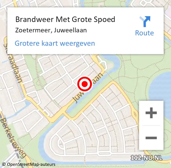 Locatie op kaart van de 112 melding: Brandweer Met Grote Spoed Naar Zoetermeer, Juweellaan op 21 april 2024 04:50
