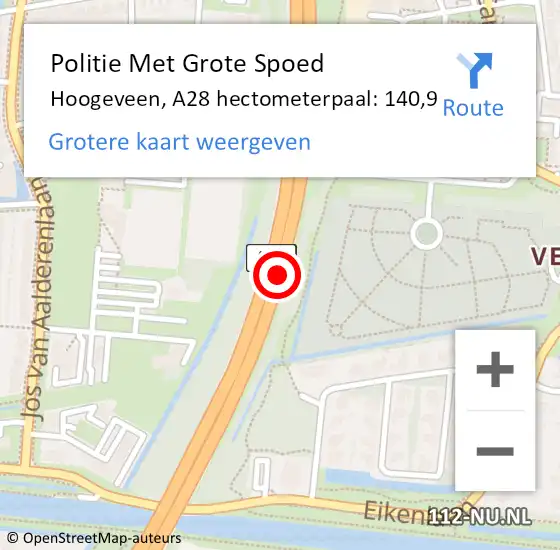 Locatie op kaart van de 112 melding: Politie Met Grote Spoed Naar Hoogeveen, A28 hectometerpaal: 140,9 op 21 april 2024 05:04