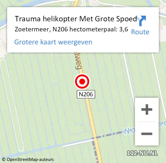 Locatie op kaart van de 112 melding: Trauma helikopter Met Grote Spoed Naar Zoetermeer, N206 hectometerpaal: 3,6 op 21 april 2024 06:54