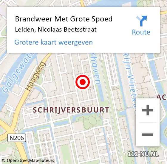 Locatie op kaart van de 112 melding: Brandweer Met Grote Spoed Naar Leiden, Nicolaas Beetsstraat op 21 april 2024 07:47