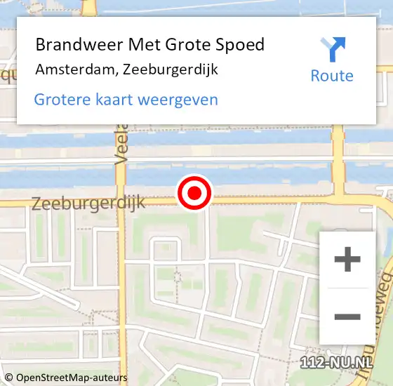 Locatie op kaart van de 112 melding: Brandweer Met Grote Spoed Naar Amsterdam, Zeeburgerdijk op 21 april 2024 08:22