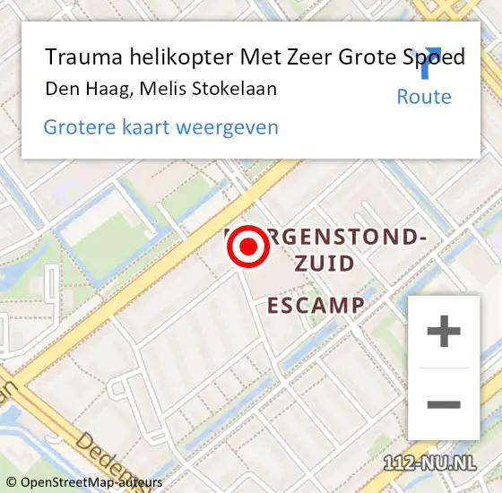 Locatie op kaart van de 112 melding: Trauma helikopter Met Zeer Grote Spoed Naar Den Haag, Melis Stokelaan op 21 april 2024 09:25