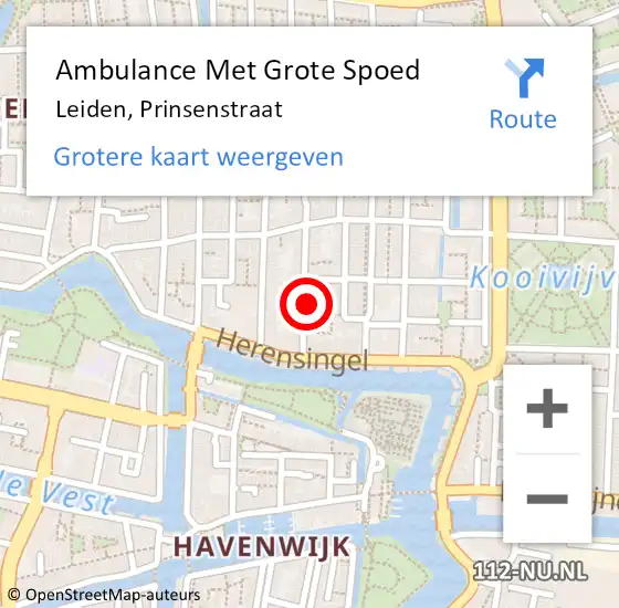 Locatie op kaart van de 112 melding: Ambulance Met Grote Spoed Naar Leiden, Prinsenstraat op 21 april 2024 09:26