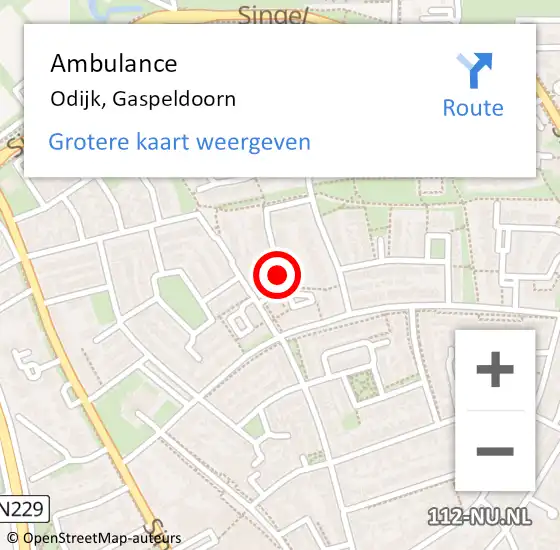 Locatie op kaart van de 112 melding: Ambulance Odijk, Gaspeldoorn op 3 oktober 2014 09:16