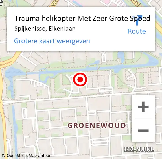 Locatie op kaart van de 112 melding: Trauma helikopter Met Zeer Grote Spoed Naar Spijkenisse, Eikenlaan op 21 april 2024 10:08
