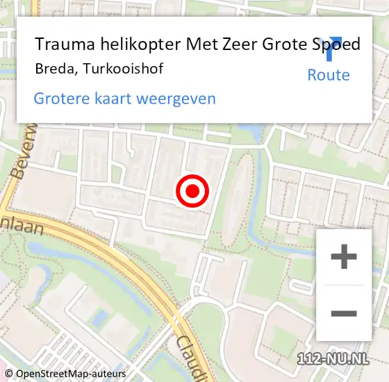 Locatie op kaart van de 112 melding: Trauma helikopter Met Zeer Grote Spoed Naar Breda, Turkooishof op 21 april 2024 10:22