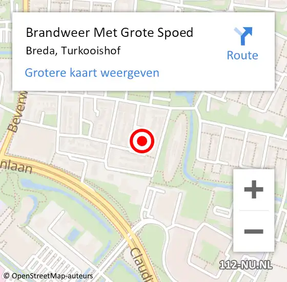 Locatie op kaart van de 112 melding: Brandweer Met Grote Spoed Naar Breda, Turkooishof op 21 april 2024 10:30