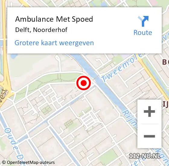 Locatie op kaart van de 112 melding: Ambulance Met Spoed Naar Delft, Noorderhof op 21 april 2024 10:47