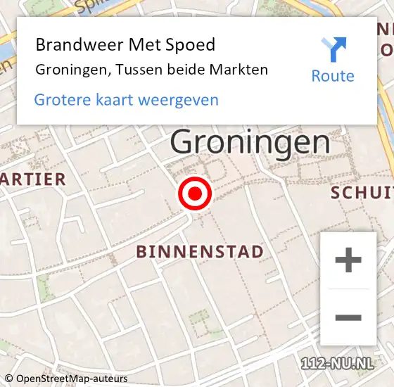 Locatie op kaart van de 112 melding: Brandweer Met Spoed Naar Groningen, Tussen beide Markten op 21 april 2024 10:52