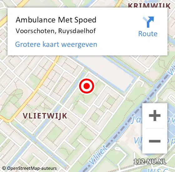 Locatie op kaart van de 112 melding: Ambulance Met Spoed Naar Voorschoten, Ruysdaelhof op 21 april 2024 10:54