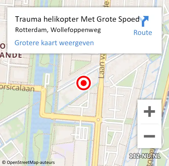Locatie op kaart van de 112 melding: Trauma helikopter Met Grote Spoed Naar Rotterdam, Wollefoppenweg op 21 april 2024 11:04