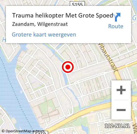 Locatie op kaart van de 112 melding: Trauma helikopter Met Grote Spoed Naar Zaandam, Wilgenstraat op 21 april 2024 11:09