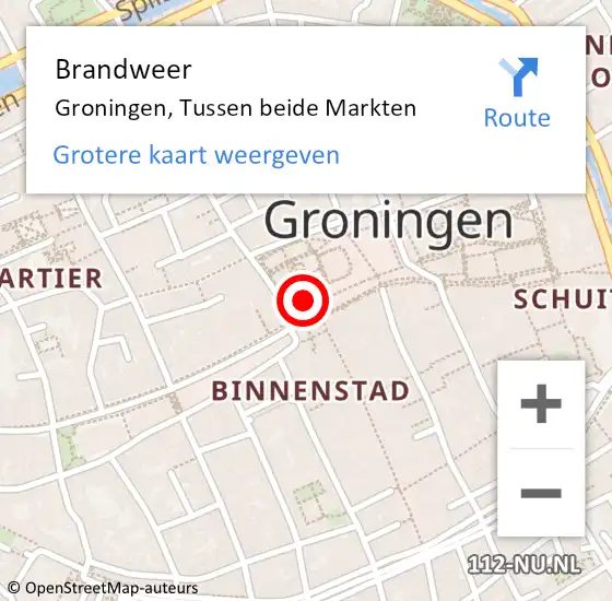 Locatie op kaart van de 112 melding: Brandweer Groningen, Tussen beide Markten op 21 april 2024 11:24