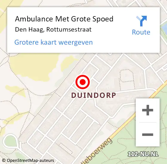 Locatie op kaart van de 112 melding: Ambulance Met Grote Spoed Naar Den Haag, Rottumsestraat op 21 april 2024 11:27