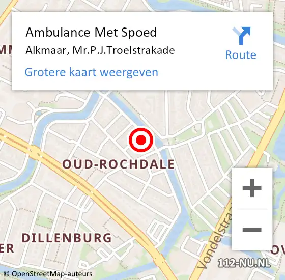 Locatie op kaart van de 112 melding: Ambulance Met Spoed Naar Alkmaar, Mr.P.J.Troelstrakade op 21 april 2024 11:43