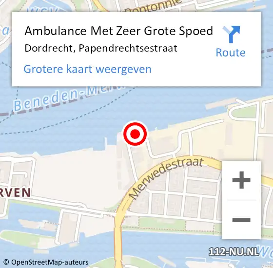 Locatie op kaart van de 112 melding: Ambulance Met Zeer Grote Spoed Naar Dordrecht, Papendrechtsestraat op 21 april 2024 11:58