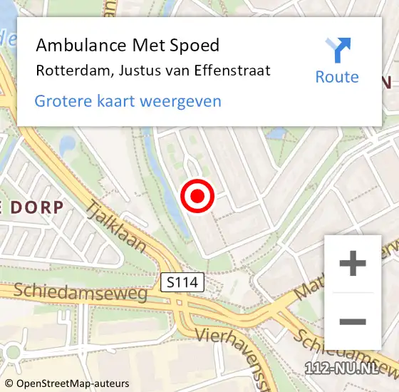 Locatie op kaart van de 112 melding: Ambulance Met Spoed Naar Rotterdam, Justus van Effenstraat op 21 april 2024 12:10