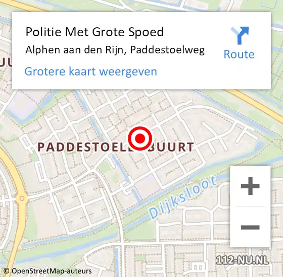 Locatie op kaart van de 112 melding: Politie Met Grote Spoed Naar Alphen aan den Rijn, Paddestoelweg op 21 april 2024 12:25