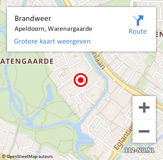 Locatie op kaart van de 112 melding: Brandweer Apeldoorn, Warenargaarde op 21 april 2024 12:30