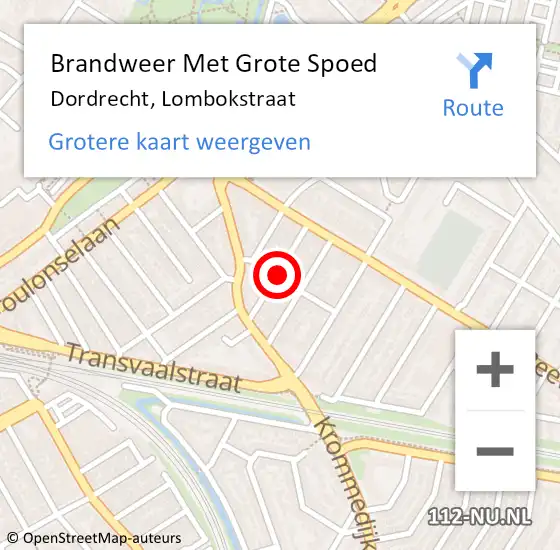 Locatie op kaart van de 112 melding: Brandweer Met Grote Spoed Naar Dordrecht, Lombokstraat op 21 april 2024 12:55