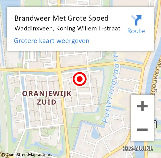 Locatie op kaart van de 112 melding: Brandweer Met Grote Spoed Naar Waddinxveen, Koning Willem II-straat op 21 april 2024 13:07