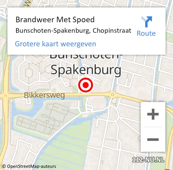 Locatie op kaart van de 112 melding: Brandweer Met Spoed Naar Bunschoten-Spakenburg, Chopinstraat op 21 april 2024 13:17