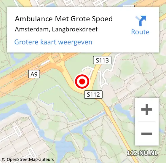 Locatie op kaart van de 112 melding: Ambulance Met Grote Spoed Naar Amsterdam, Langbroekdreef op 21 april 2024 13:27